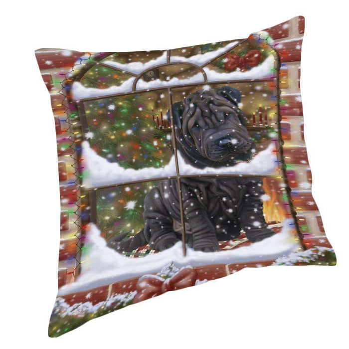 Please Come Home For Christmas Shar Pei Dog Sitting In Window Pillow PIL49764