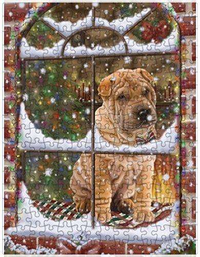 Please Come Home For Christmas Shar Pei Dog Sitting In Window Puzzle with Photo Tin