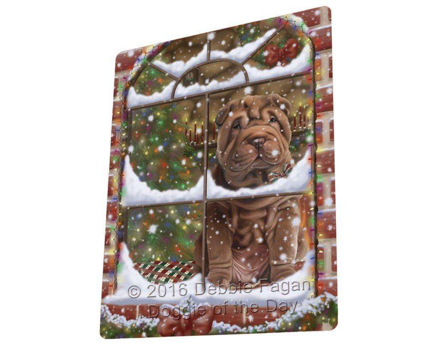 Please Come Home For Christmas Shar Pei Dog Sitting In Window Tempered Cutting Board C50076