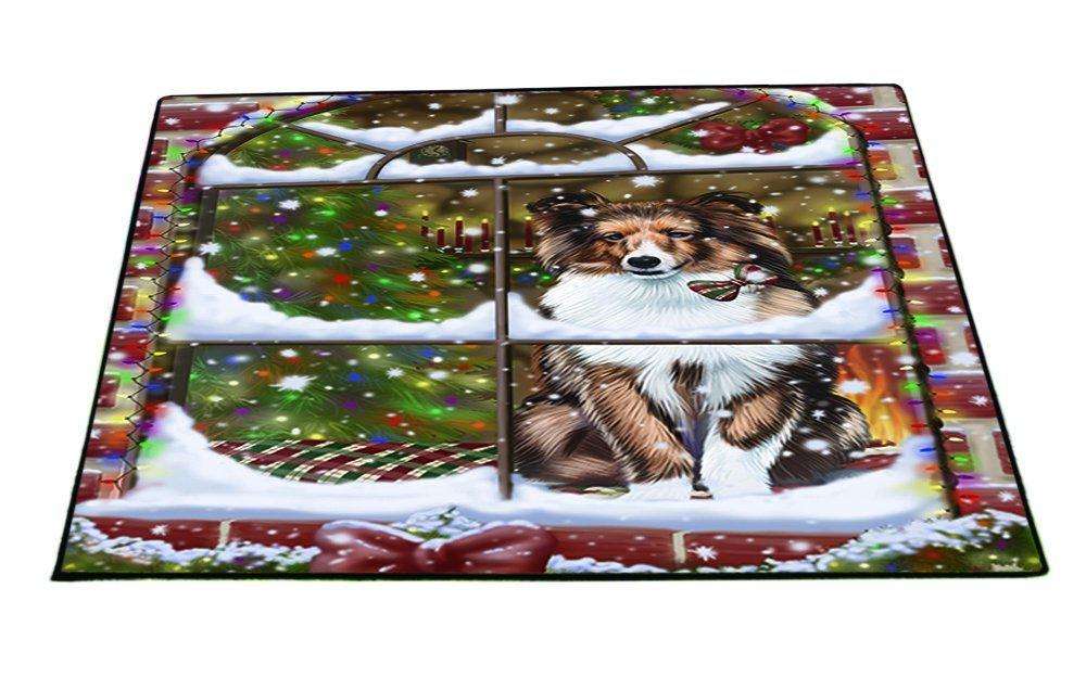 Please Come Home For Christmas Shetland Dog Sitting In Window Floormat FLMS48936