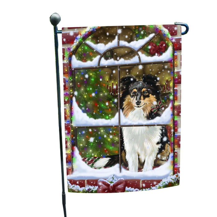 Please Come Home For Christmas Shetland Dog Sitting In Window Garden Flag