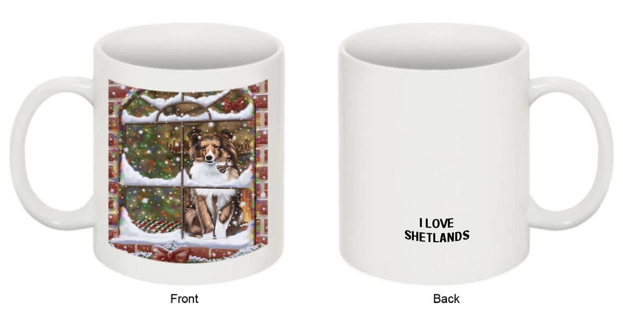 Please Come Home For Christmas Shetland Dog Sitting In Window Mug MUG48302