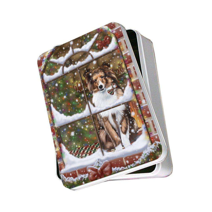 Please Come Home For Christmas Shetland Dog Sitting In Window Photo Storage Tin PITN48429