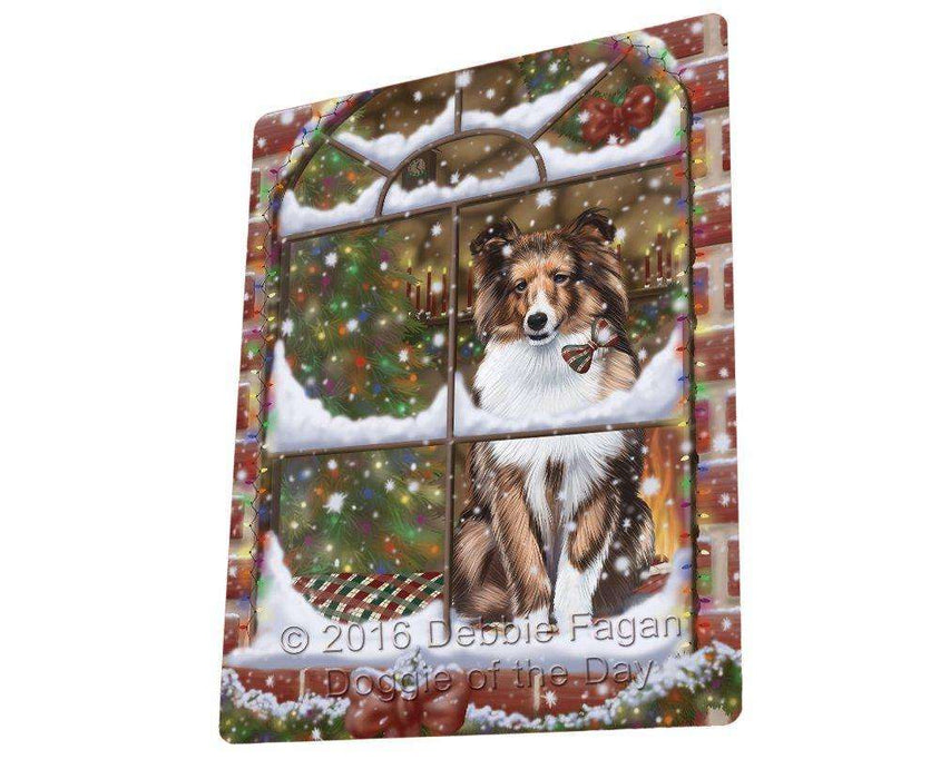 Please Come Home For Christmas Shetland Dog Sitting In Window Tempered Cutting Board C50082