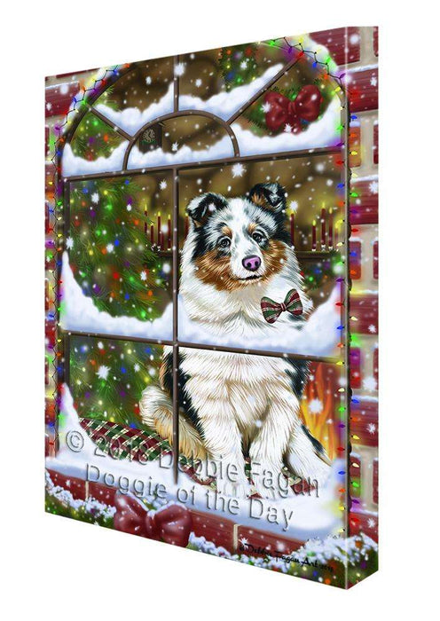 Please Come Home For Christmas Shetland Sheepdog Sitting In Window Canvas Print Wall Art Décor CVS103373