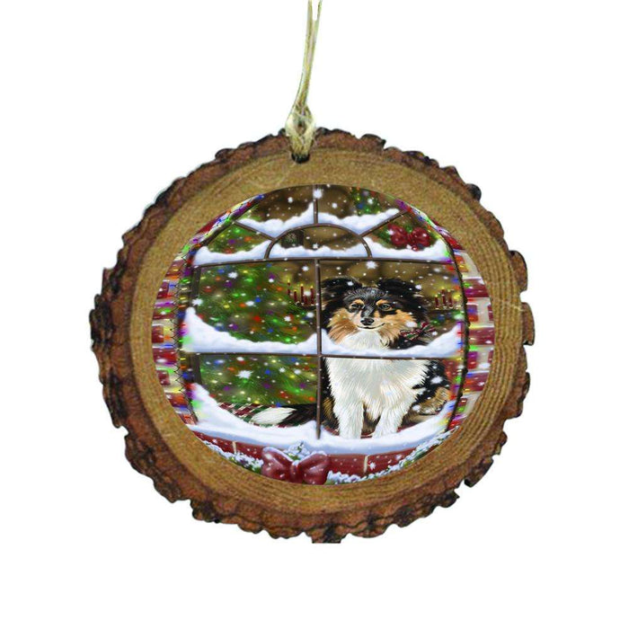 Please Come Home For Christmas Shetland Sheepdog Sitting In Window Wooden Christmas Ornament WOR49207