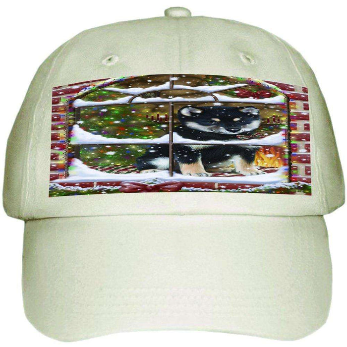 Please Come Home For Christmas Shiba Inu Dog Sitting In Window Ball Hat Cap HAT49023