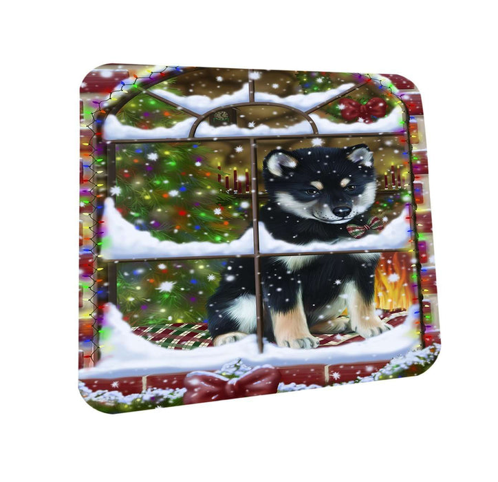 Please Come Home For Christmas Shiba Inu Dog Sitting In Window Coasters Set of 4 CST48389