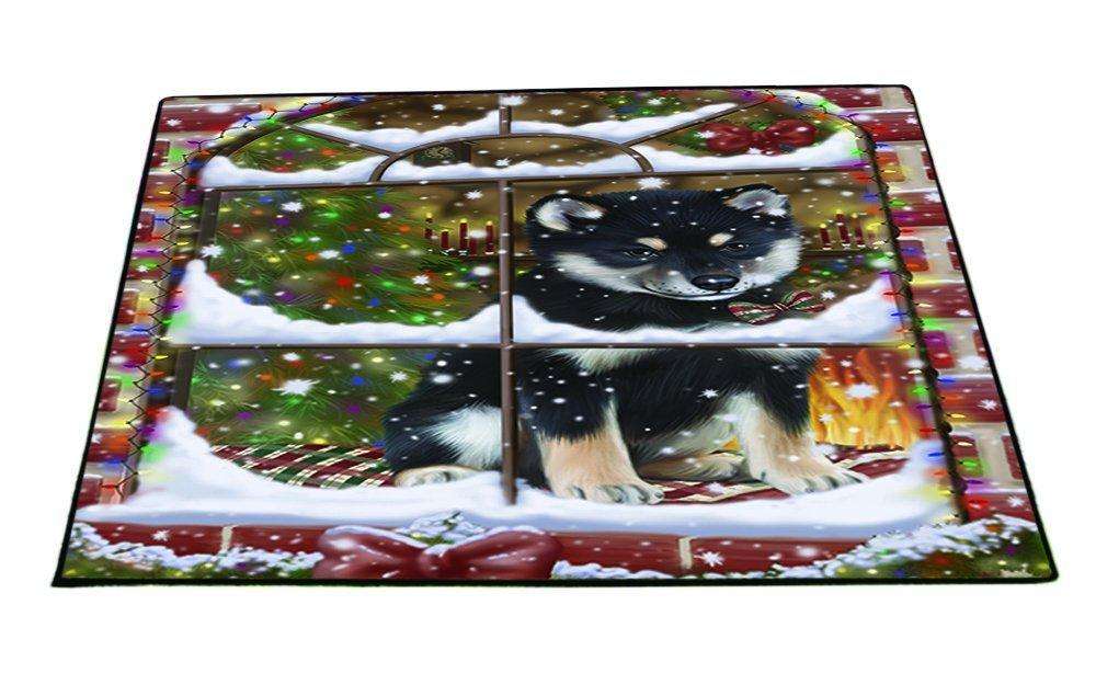 Please Come Home For Christmas Shiba Inu Dog Sitting In Window Floormat FLMS48939