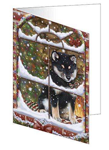 Please Come Home For Christmas Shiba Inu Dog Sitting In Window Handmade Artwork Assorted Pets Greeting Cards and Note Cards with Envelopes for All Occasions and Holiday Seasons GCD49466