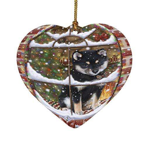 Please Come Home For Christmas Shiba Inu Dog Sitting In Window Heart Christmas Ornament HPOR48430