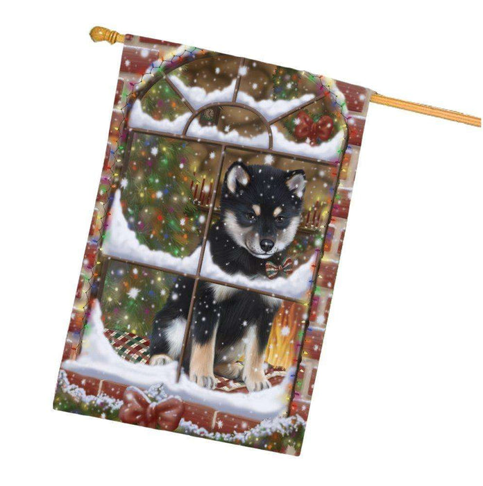 Please Come Home For Christmas Shiba Inu Dog Sitting In Window House Flag FLG48443