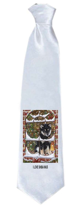 Please Come Home For Christmas Shiba Inu Dog Sitting In Window Neck Tie TIE48255