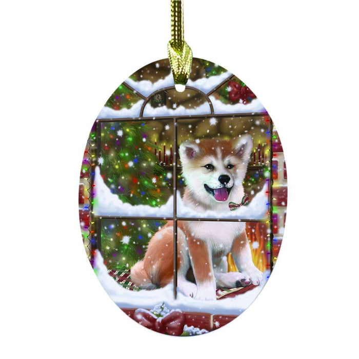 Please Come Home For Christmas Shiba Inu Dog Sitting In Window Oval Glass Christmas Ornament OGOR49208