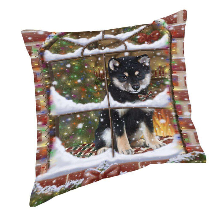 Please Come Home For Christmas Shiba Inu Dog Sitting In Window Pillow PIL49772