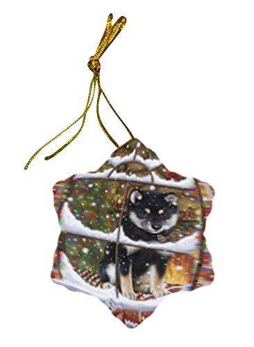 Please Come Home For Christmas Shiba Inu Dog Sitting In Window Star Porcelain Ornament SPOR48587