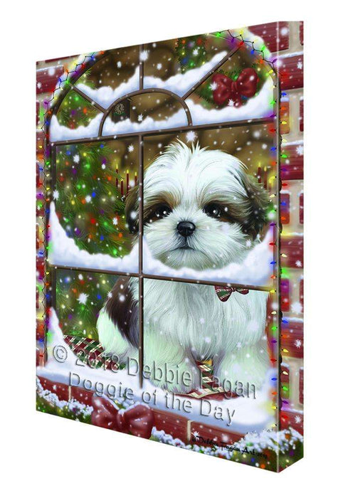 Please Come Home For Christmas Shih Tzu Dog Sitting In Window Canvas Print Wall Art Décor CVS103382
