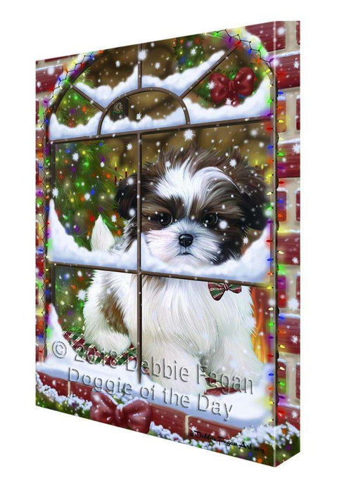 Please Come Home For Christmas Shih Tzu Dog Sitting In Window Canvas Print Wall Art Décor CVS103391
