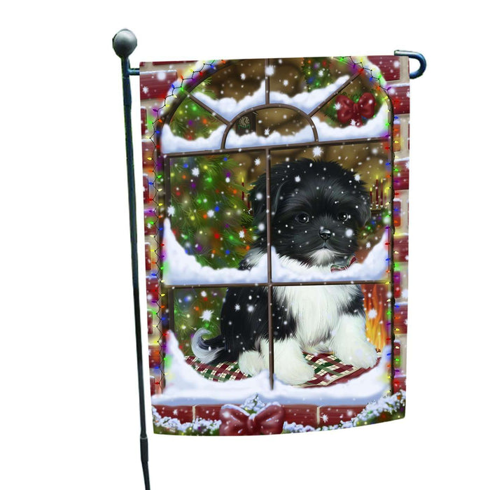 Please Come Home For Christmas Shih Tzu Dog Sitting In Window Garden Flag