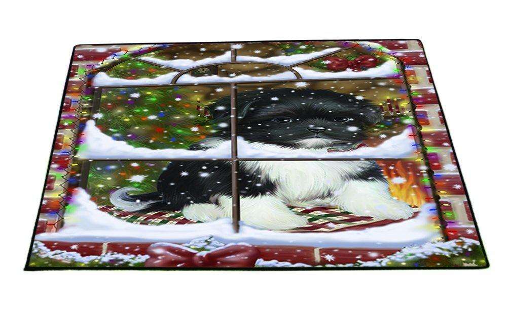 Please Come Home For Christmas Shih Tzu Dog Sitting In Window Indoor/Outdoor Floormat