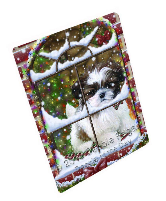 Please Come Home For Christmas Shih Tzu Dog Sitting In Window Large Refrigerator / Dishwasher Magnet RMAG84576