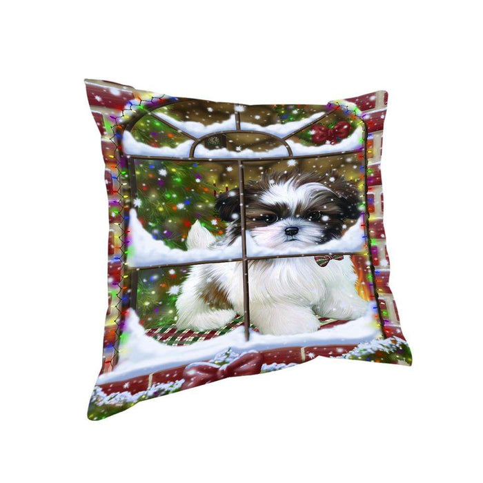 Please Come Home For Christmas Shih Tzu Dog Sitting In Window Pillow PIL72420