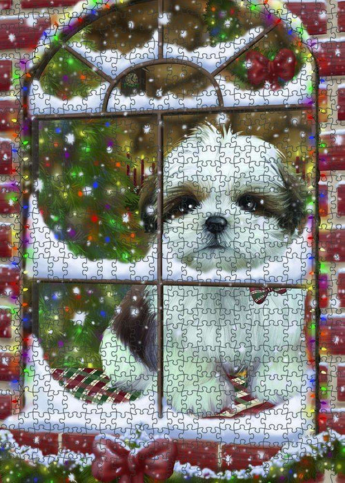 Please Come Home For Christmas Shih Tzu Dog Sitting In Window Puzzle  PUZL82948