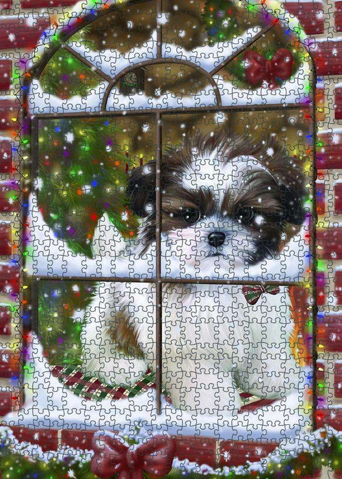 Please Come Home For Christmas Shih Tzu Dog Sitting In Window Puzzle  PUZL82952