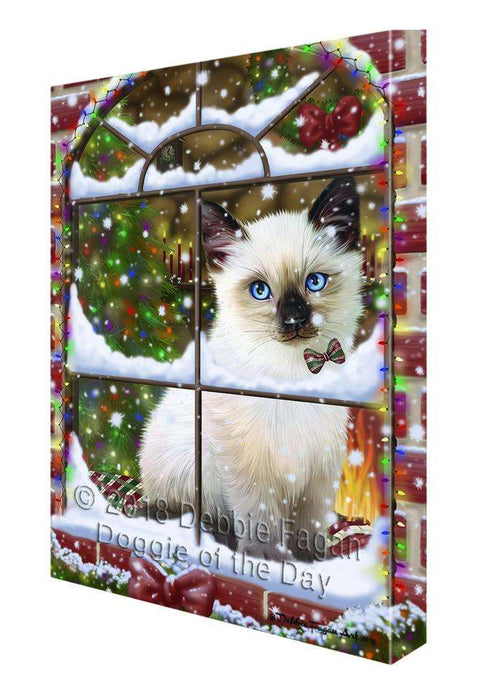 Please Come Home For Christmas Siamese Cat Sitting In Window Canvas Print Wall Art Décor CVS100655