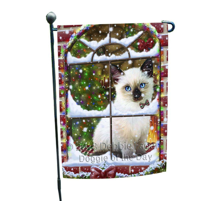 Please Come Home For Christmas Siamese Cat Sitting In Window Garden Flag GFLG53707