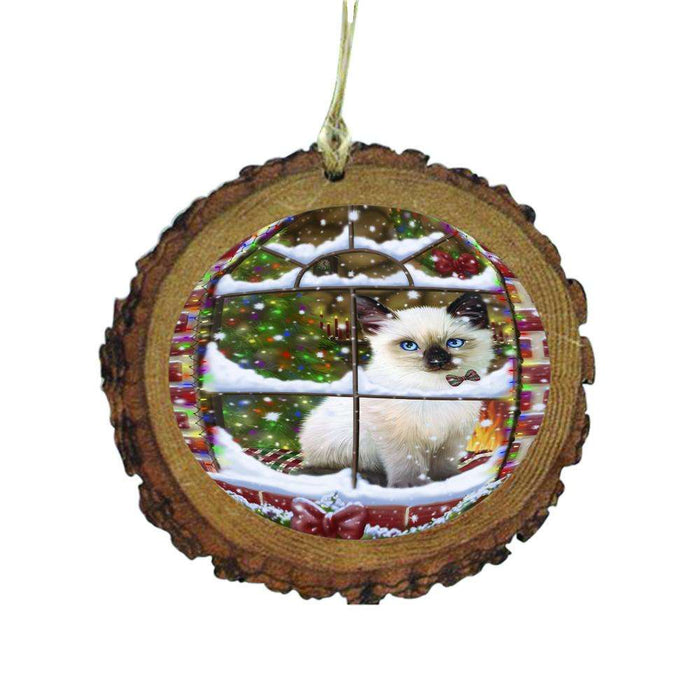 Please Come Home For Christmas Siamese Cat Sitting In Window Wooden Christmas Ornament WOR49209