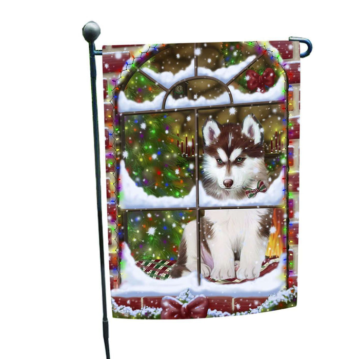 Please Come Home For Christmas Siberian Huskies Dog Sitting In Window Garden Flag