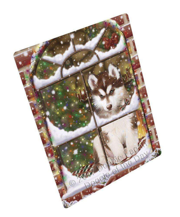 Please Come Home For Christmas Siberian Huskies Dog Sitting In Window Tempered Cutting Board