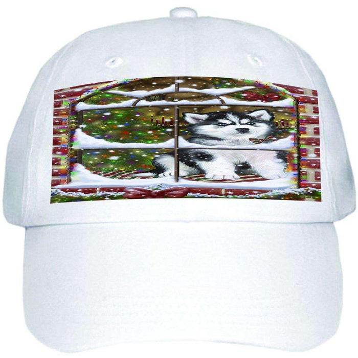 Please Come Home For Christmas Siberian Husky Dog Sitting In Window Ball Hat Cap HAT49026