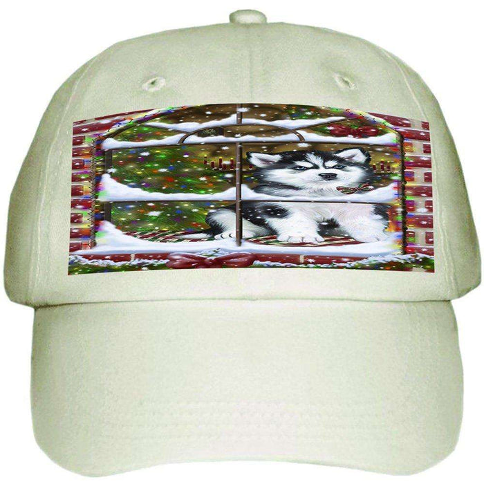 Please Come Home For Christmas Siberian Husky Dog Sitting In Window Ball Hat Cap HAT49026