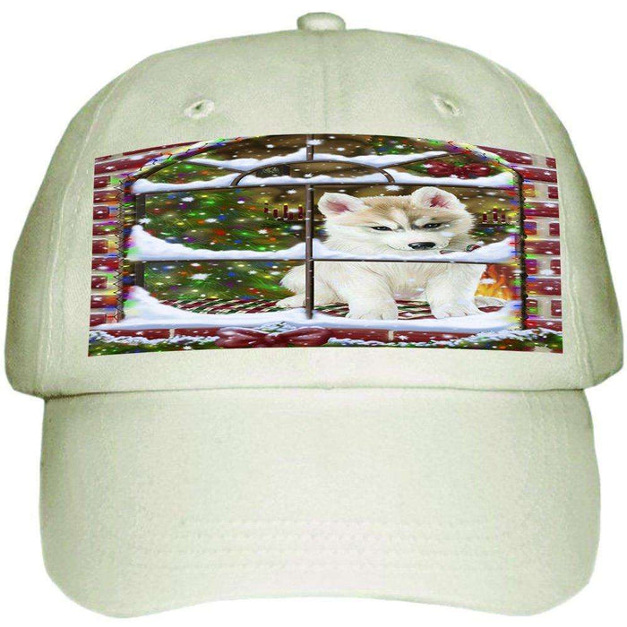 Please Come Home For Christmas Siberian Husky Dog Sitting In Window Ball Hat Cap HAT49029