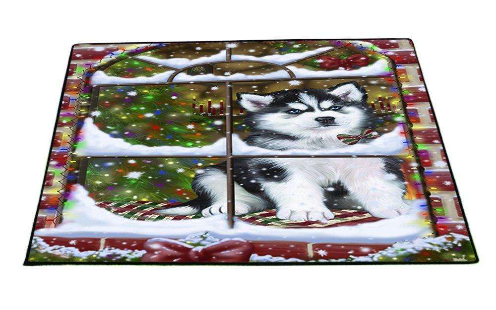 Please Come Home For Christmas Siberian Husky Dog Sitting In Window Floormat FLMS48942