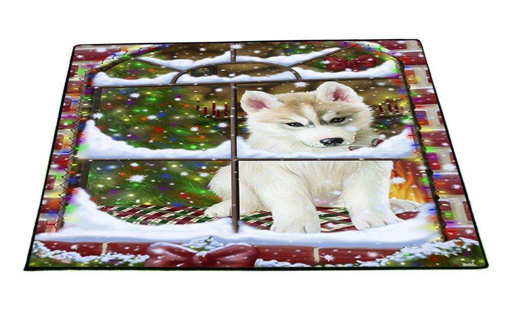 Please Come Home For Christmas Siberian Husky Dog Sitting In Window Floormat FLMS48945