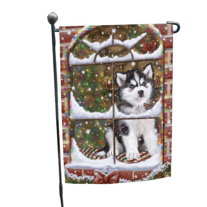 Please Come Home For Christmas Siberian Husky Dog Sitting In Window Garden Flag GFLG48389