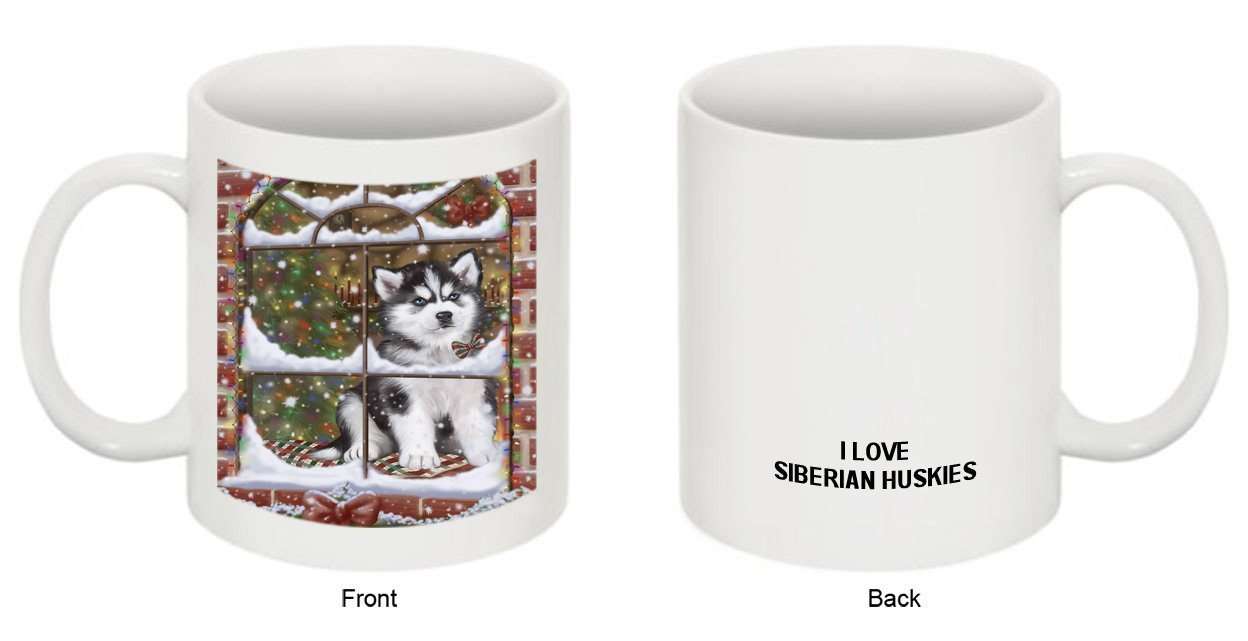 Please Come Home For Christmas Siberian Husky Dog Sitting In Window Mug MUG48304