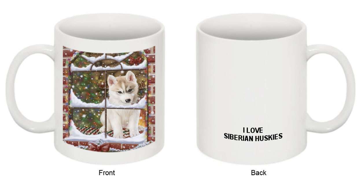 Please Come Home For Christmas Siberian Husky Dog Sitting In Window Mug MUG48305
