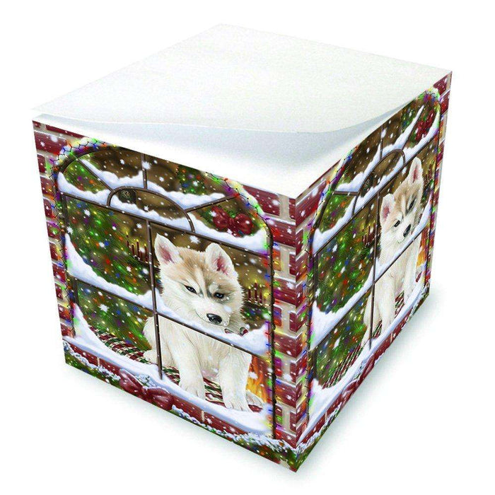 Please Come Home For Christmas Siberian Husky Dog Sitting In Window Note Cube NOC48432