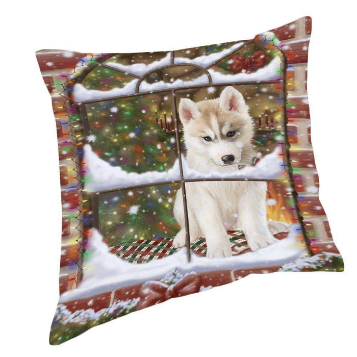 Please Come Home For Christmas Siberian Husky Dog Sitting In Window Pillow PIL49780