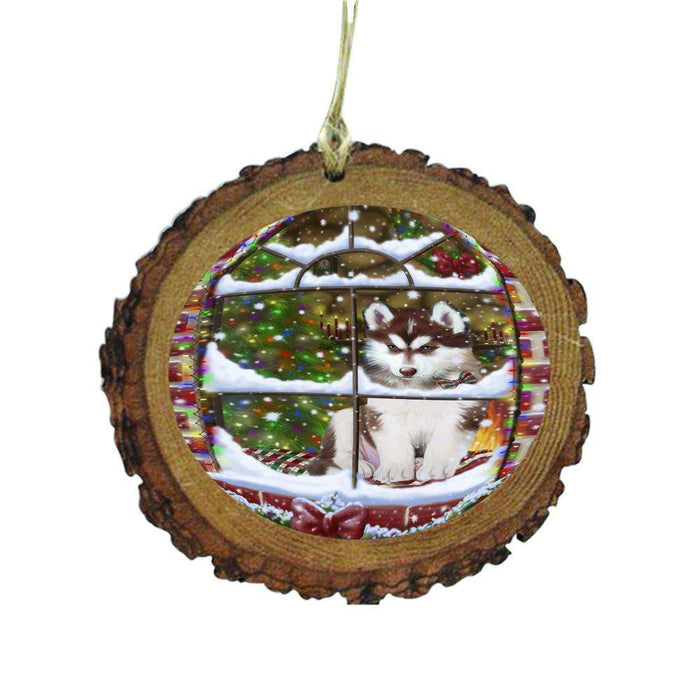 Please Come Home For Christmas Siberian Husky Dog Sitting In Window Wooden Christmas Ornament WOR49210