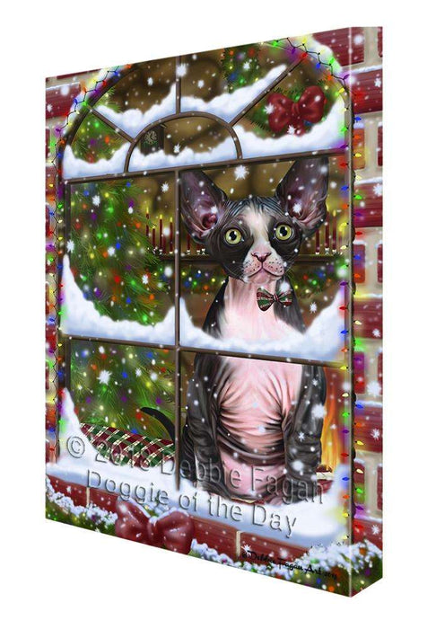 Please Come Home For Christmas Sphynx Cat Sitting In Window Canvas Print Wall Art Décor CVS100664