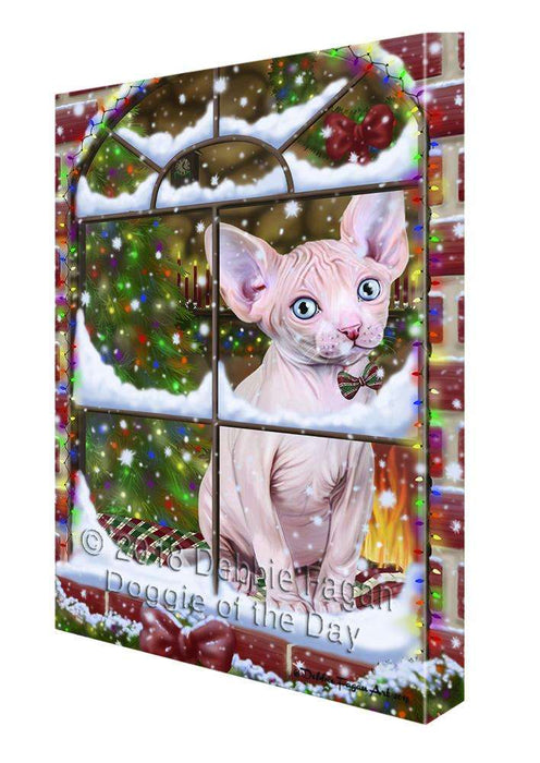Please Come Home For Christmas Sphynx Cat Sitting In Window Canvas Print Wall Art Décor CVS100673