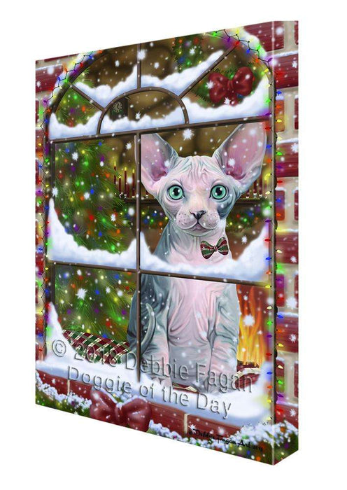 Please Come Home For Christmas Sphynx Cat Sitting In Window Canvas Print Wall Art Décor CVS100682