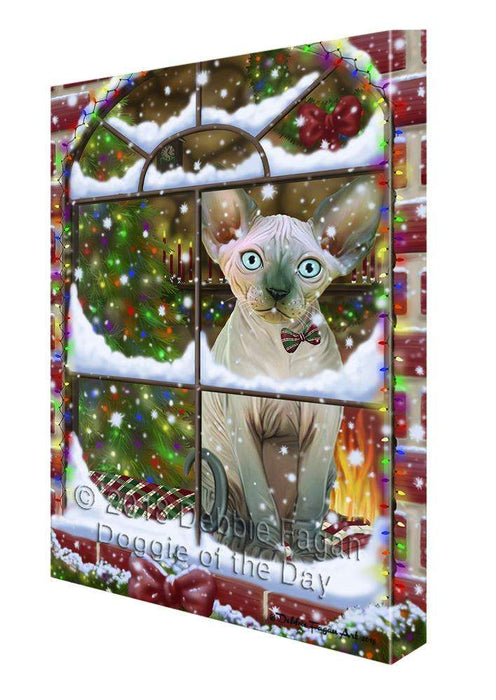 Please Come Home For Christmas Sphynx Cat Sitting In Window Canvas Print Wall Art Décor CVS100691