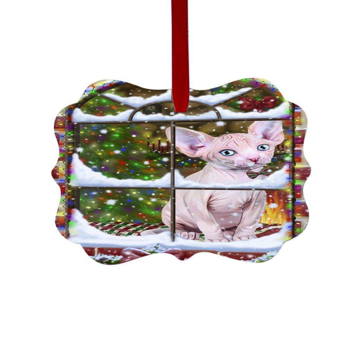 Please Come Home For Christmas Sphynx Cat Sitting In Window Double-Sided Photo Benelux Christmas Ornament LOR49212