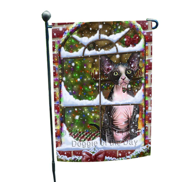 Please Come Home For Christmas Sphynx Cat Sitting In Window Garden Flag GFLG53708